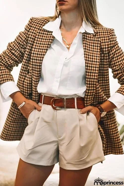 Plaid Button Long Sleeve Blazer