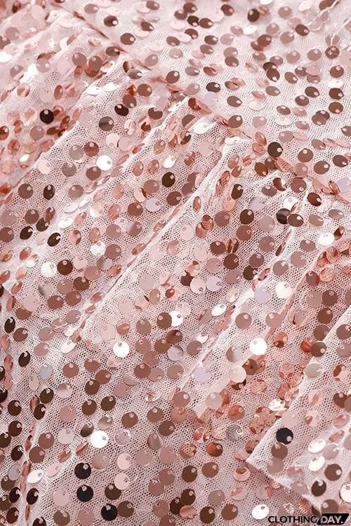 Ruffles Sequin Short Sleeve T Shirt