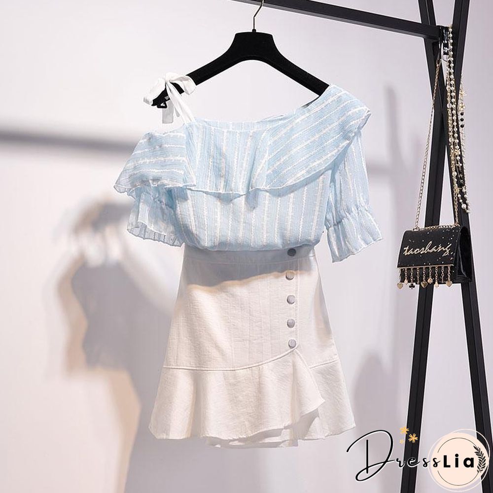 Sweet Stripe Tee+Button Skirt P15829