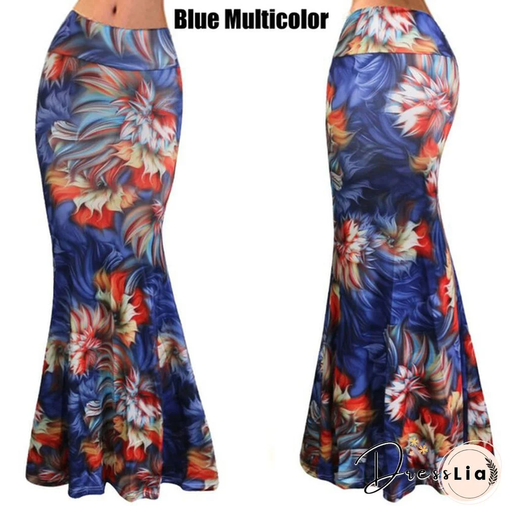 Womenufashion Summer Long Skirts Maxi Skirt Floral Print Casual Skirts High Waist Long Dress Plus Size