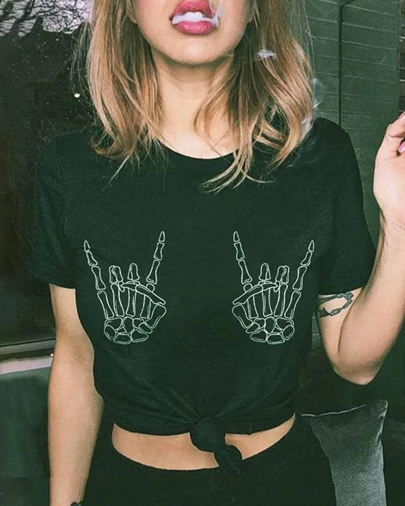 Women's Skull Hand Posture T-shirt