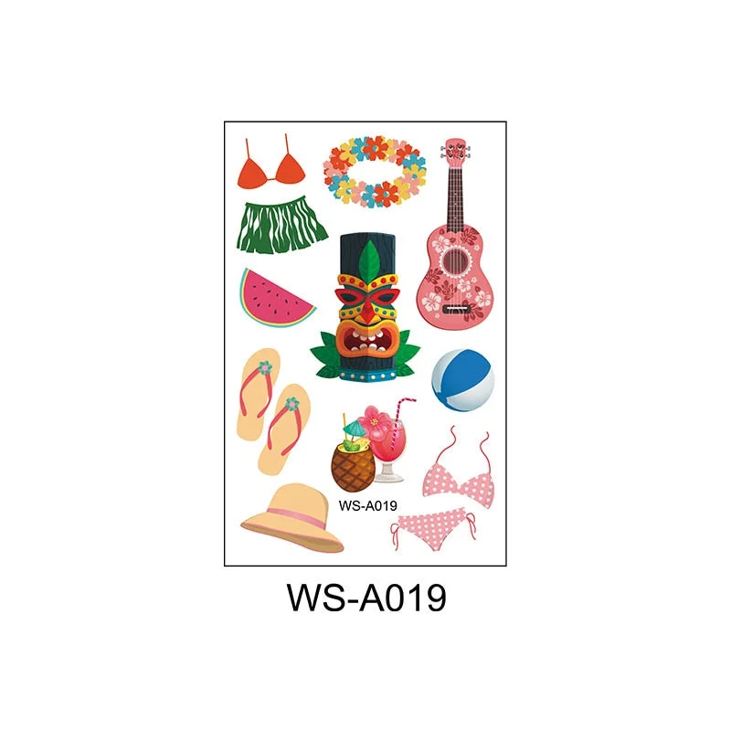 Waterproof New Hawaiian Tattoo Sticker Fashion Summer Seaside Beach Party Cartoon Sweatproof Tattoo Sticker