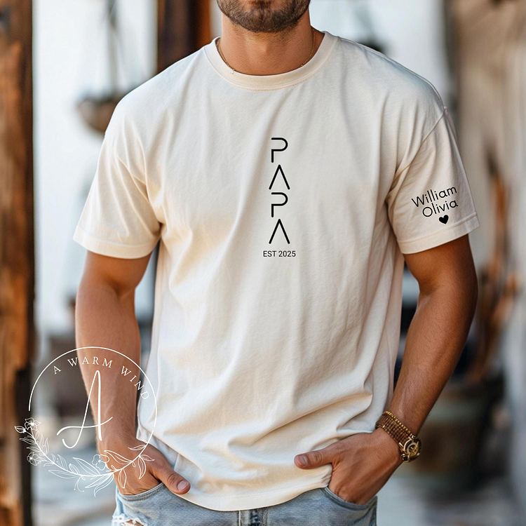 Custom Papa T Shirt with Kids Names,Father's Day Gift