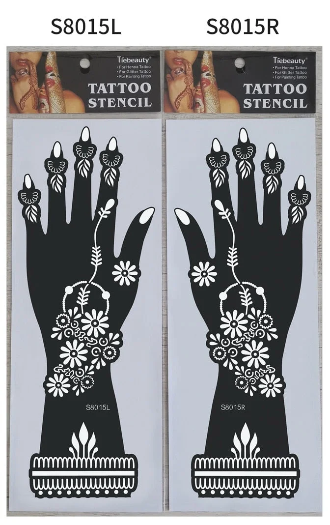 1pair 2pcs hand sleeve temporary tattoo stencil henna lace mandala tattoo template spray paint templates sheets lotus flowers
