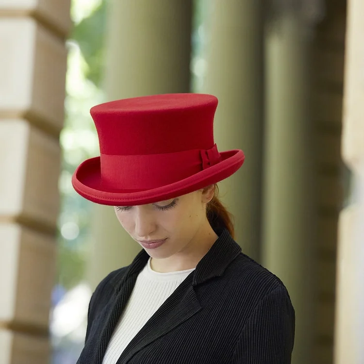 RED top hat top hat for men and women red felt hat short top hat felt low top hat ladies top hat gentlemans top hat red low top hat