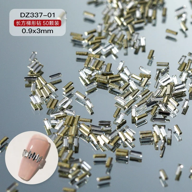 100pcs 3D Shiny Crystal Rhinestones For Nail Art Flat Glass Shape Decorations Rectangle Diamond Jewelry Manicure Accessories