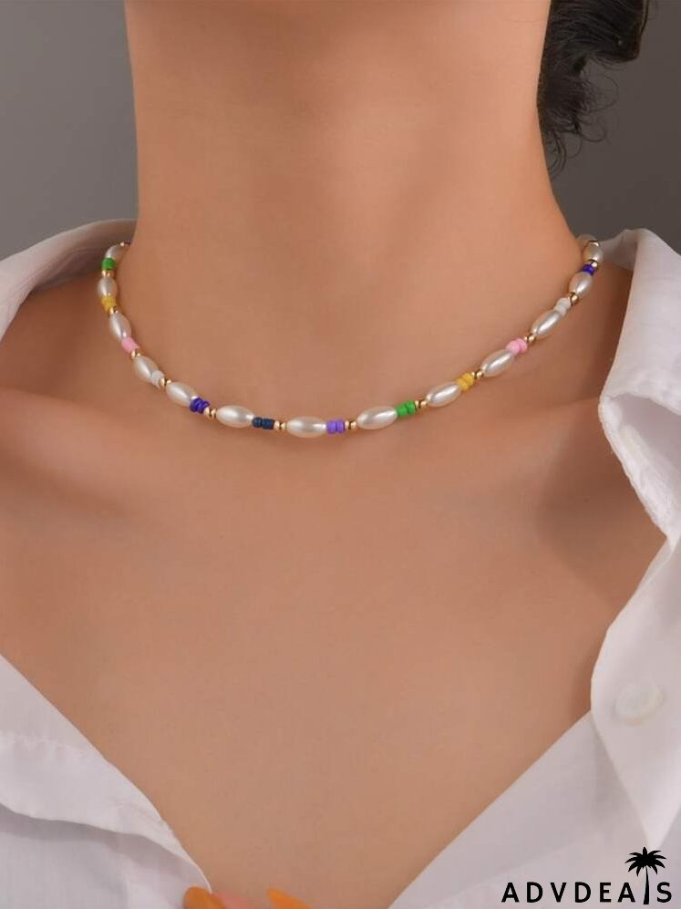 Faux Pearl Beaded Necklace