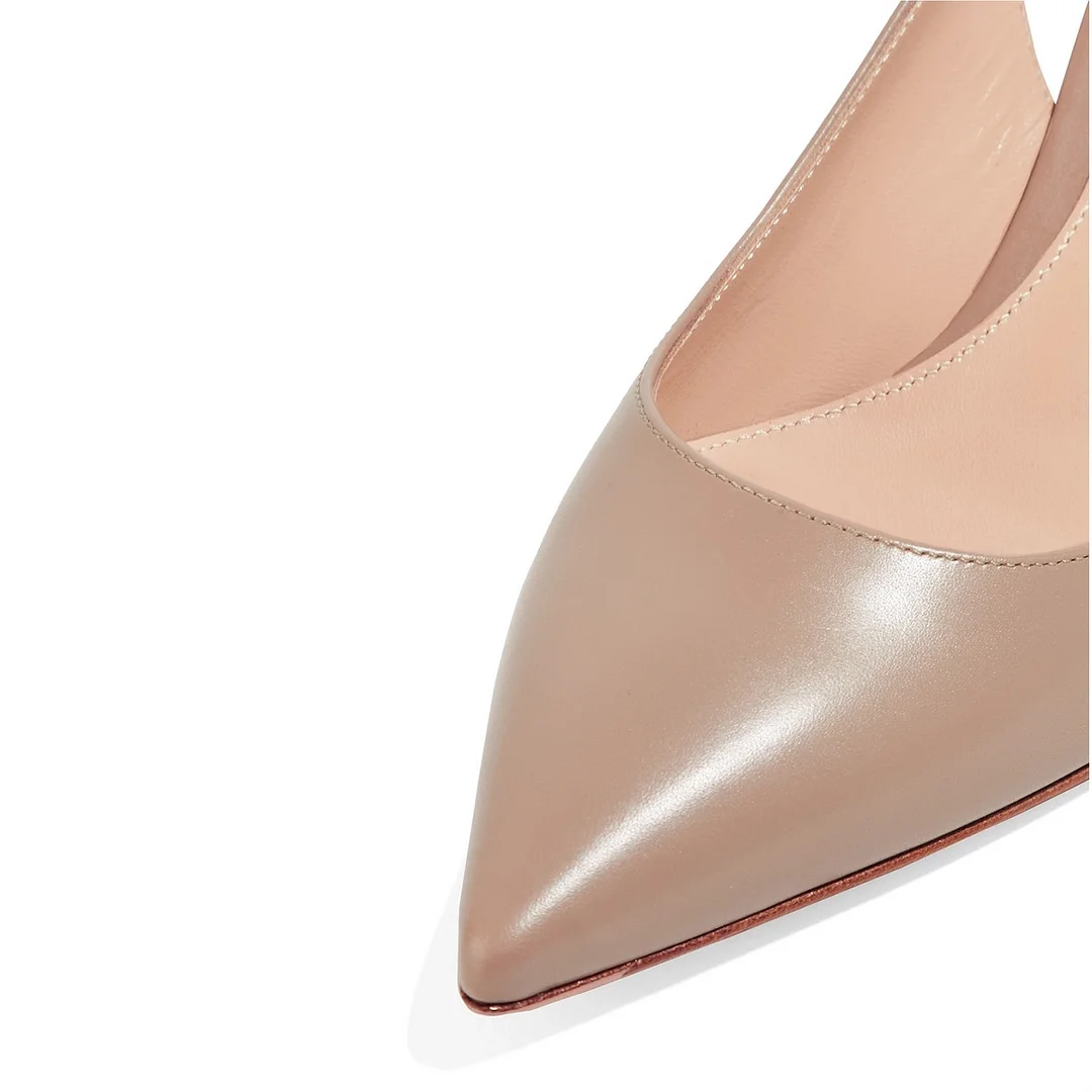 Faux Leather Pointed Toe Kitten Heel Buckle Slingback Pumps in Nude