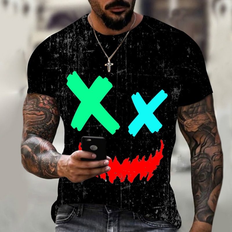 XOXO 3D Printing Street Retro Casual Summer Short Sleeve Men's T-Shirts-VESSFUL