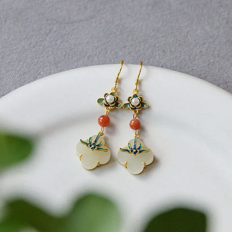 Lucky Four Leaf Clover Jade Abundance Copper Earrings