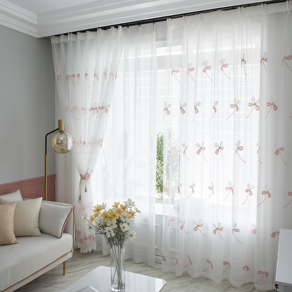 

1pc Leaves Windows Tulle Curtains Living Room Bedroom Drapes Sheer (Pink, 501 Original