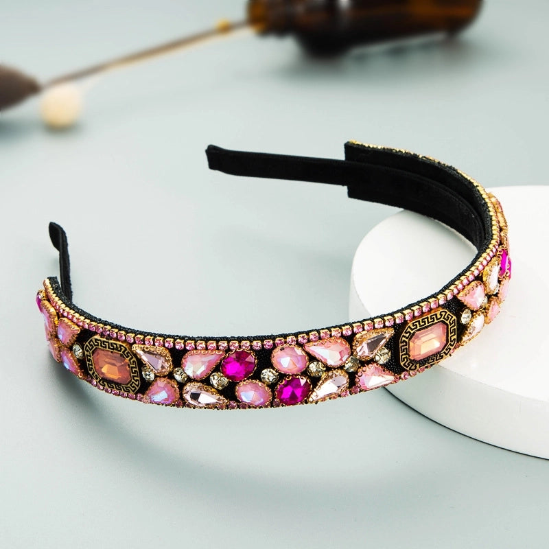Women’s Casual Vacation Classic Style Color Block Alloy Rhinestone Glass Inlay Rhinestones Hair Band