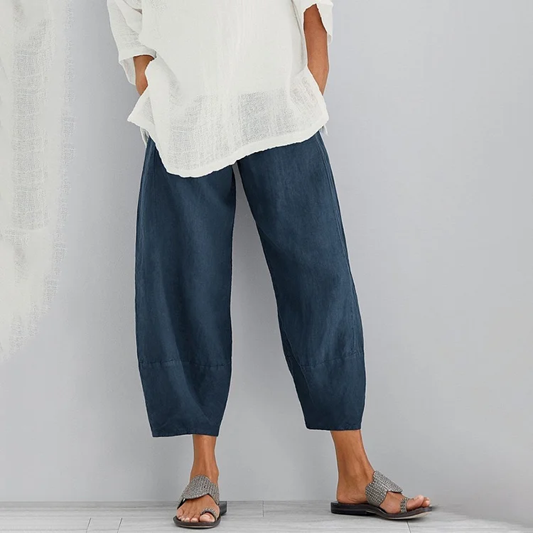 Solid Color Pocket Casual Loose Pants