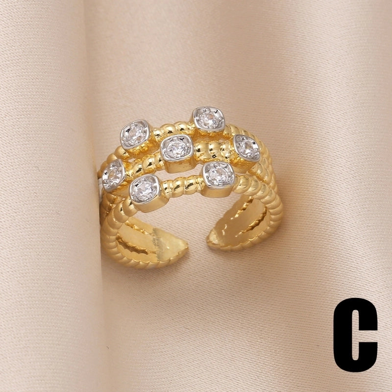 Copper Gold Plated Modern Style Minimalist Plating Inlay Irregular Zircon Open Rings