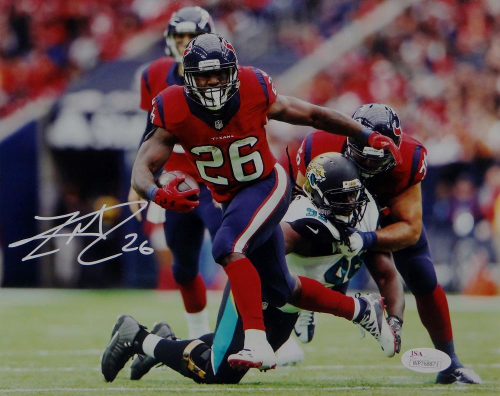 Lamar Miller Signed Houston Texans 8x10 Battle Red Jersey Photo Poster painting- JSA W Auth *Whi