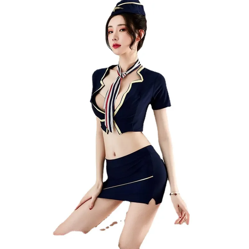 Churchf Shunk Cloud New Lingerie Woman Real Sexy Bag Ass Skirt Flight Attendant Uniform Seduction Secretary OL Set