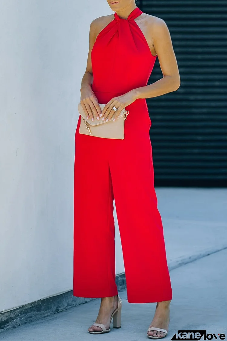 Twisted Grecian Neck Wide Leg Jumpsuit