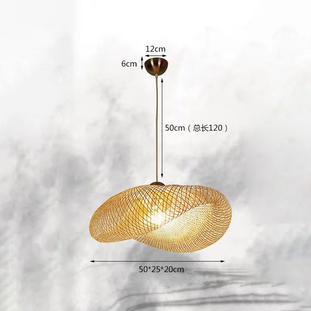 Handmade Bamboo Lamp Wicker Rattan Wave Shade Pendant Light Vintage Japanese Lamp Suspension Home Indoor Dining Table Room