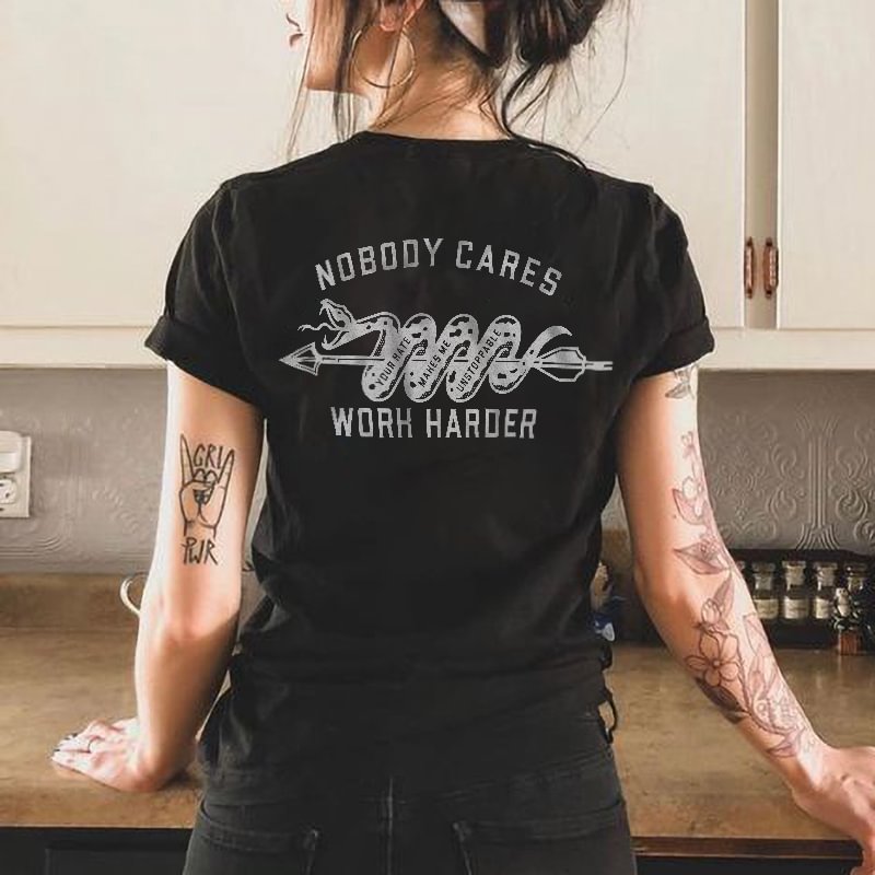 Nobody cares work harder arrow snake printed designer T-shirt - Krazyskull