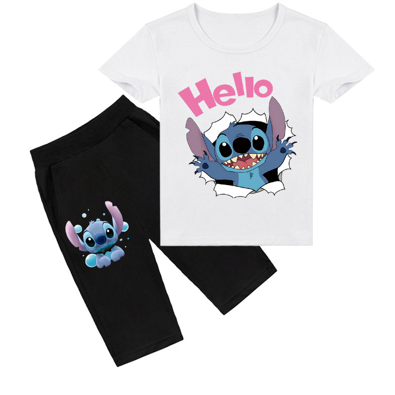 Mayoulove Stitch T-shirt Shorts Set - Adorable Summer Outfit for Kids! Perfect for Stitch fans of all ages! Trendy and comfortable! Suitable for boys and girls aged 2-10 years old. Get your Mayoulove Stitch T-shirt Shorts Set today!-Mayoulove