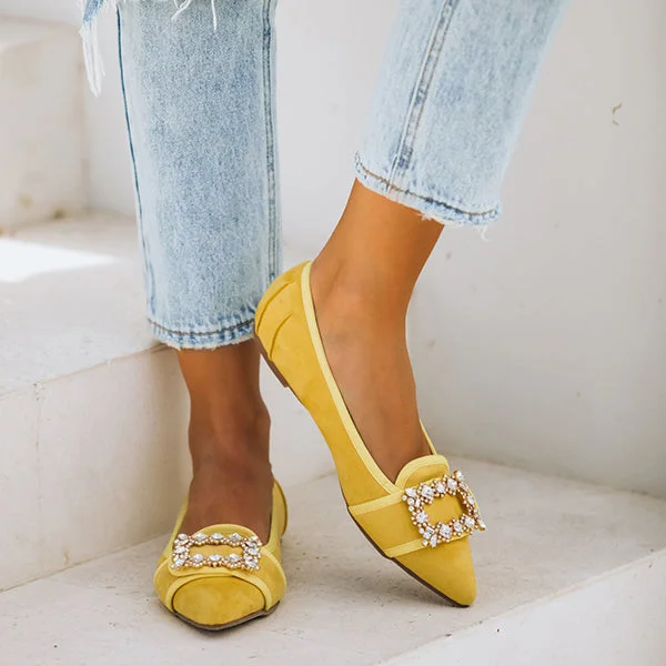 Pointed Toe Vanderpump Embellished Faux Suede Flats