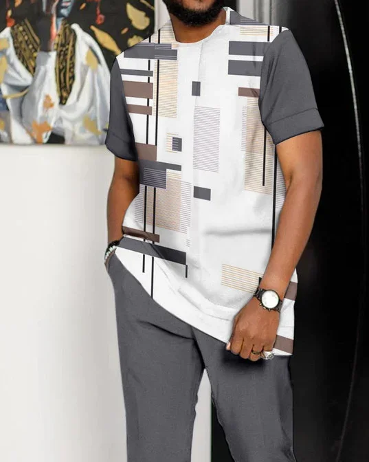 Men's Ombre Print Short Sleeve Suit 100