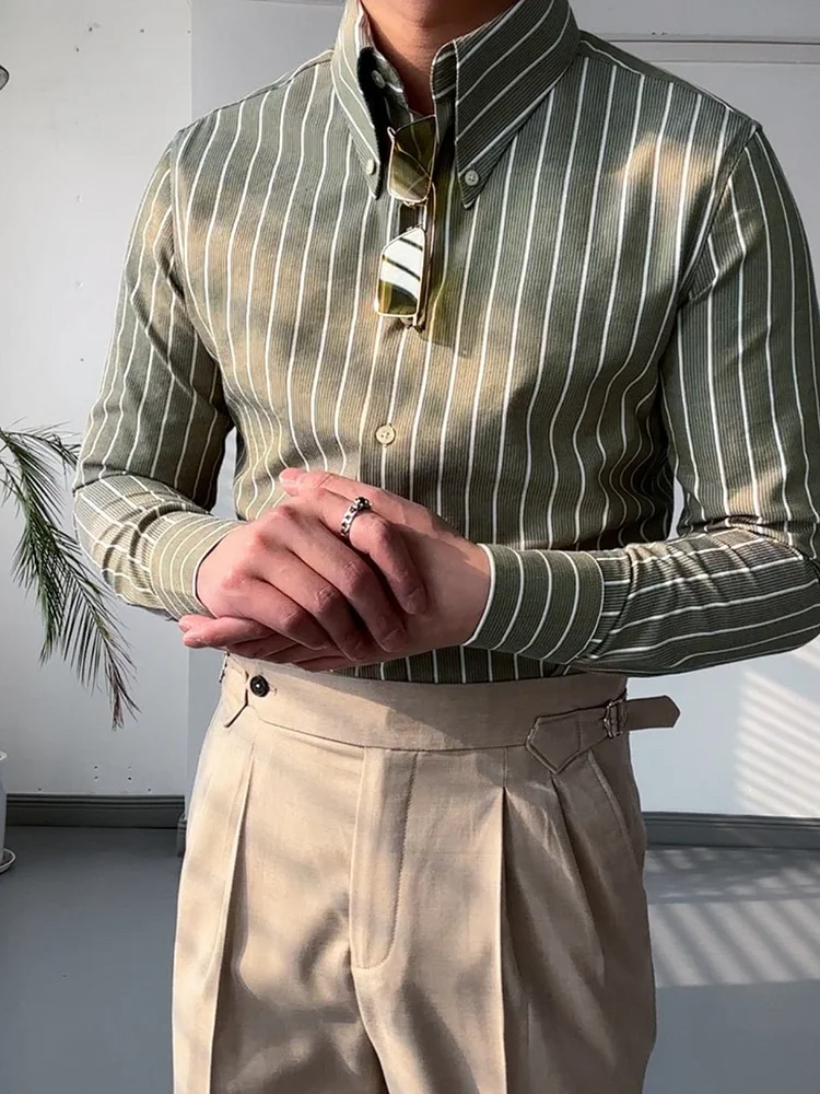 Retro Italian Striped Slim Shirt