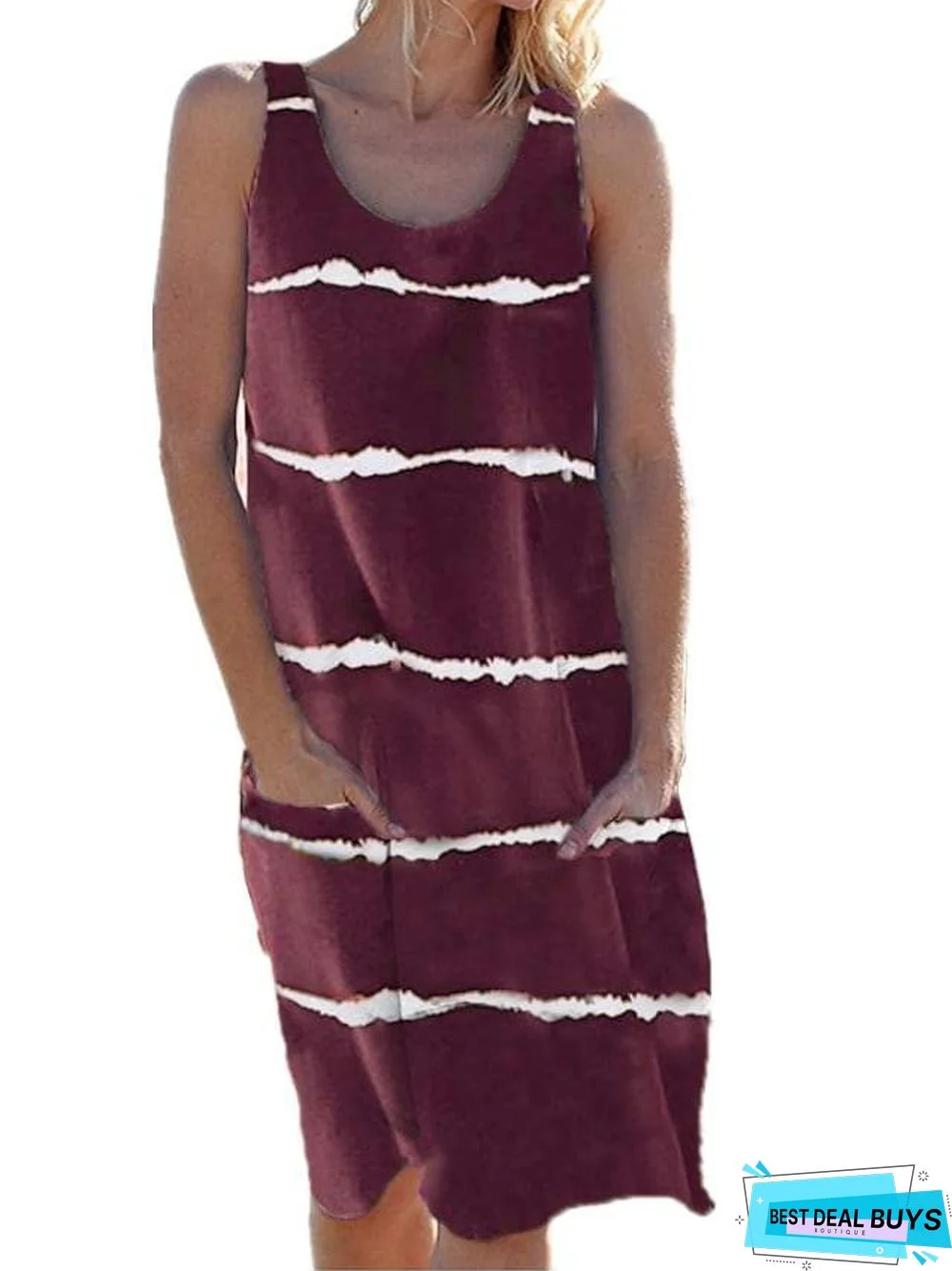 Women's T-Shirt Dress Tee Dress Knee Length Dress White Black Purple Wine Army Green Dark Gray Navy Blue Sleeveless Striped Summer Casual