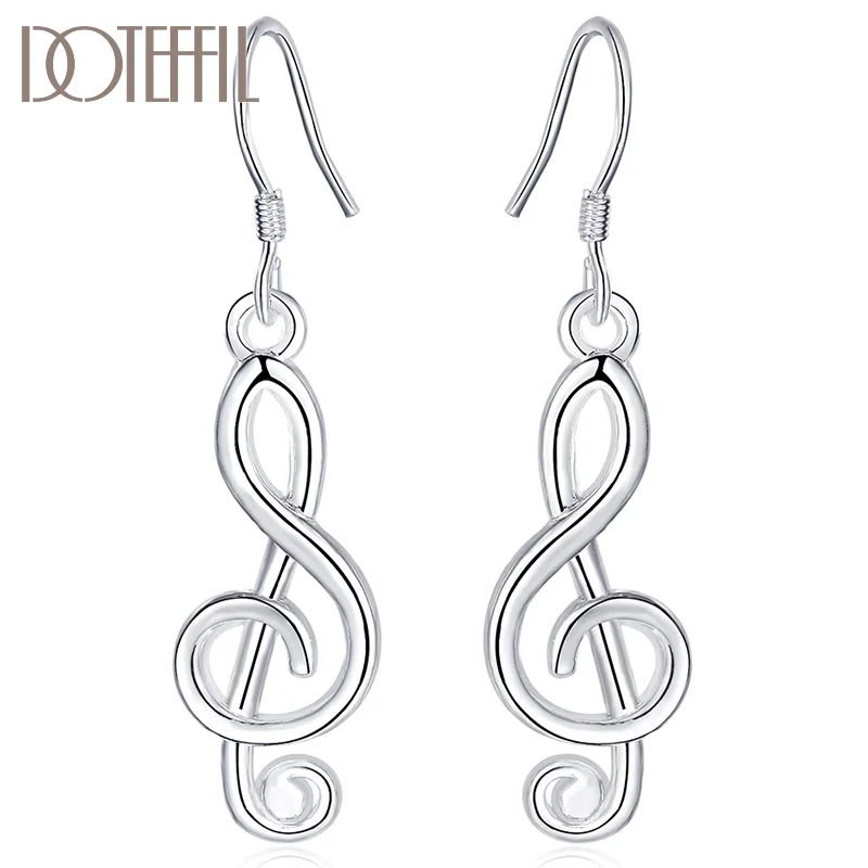 DOTEFFIL 925 Sterling Silver Musical Note Earrings Fashion Woman Drop Earrings Jewelry
