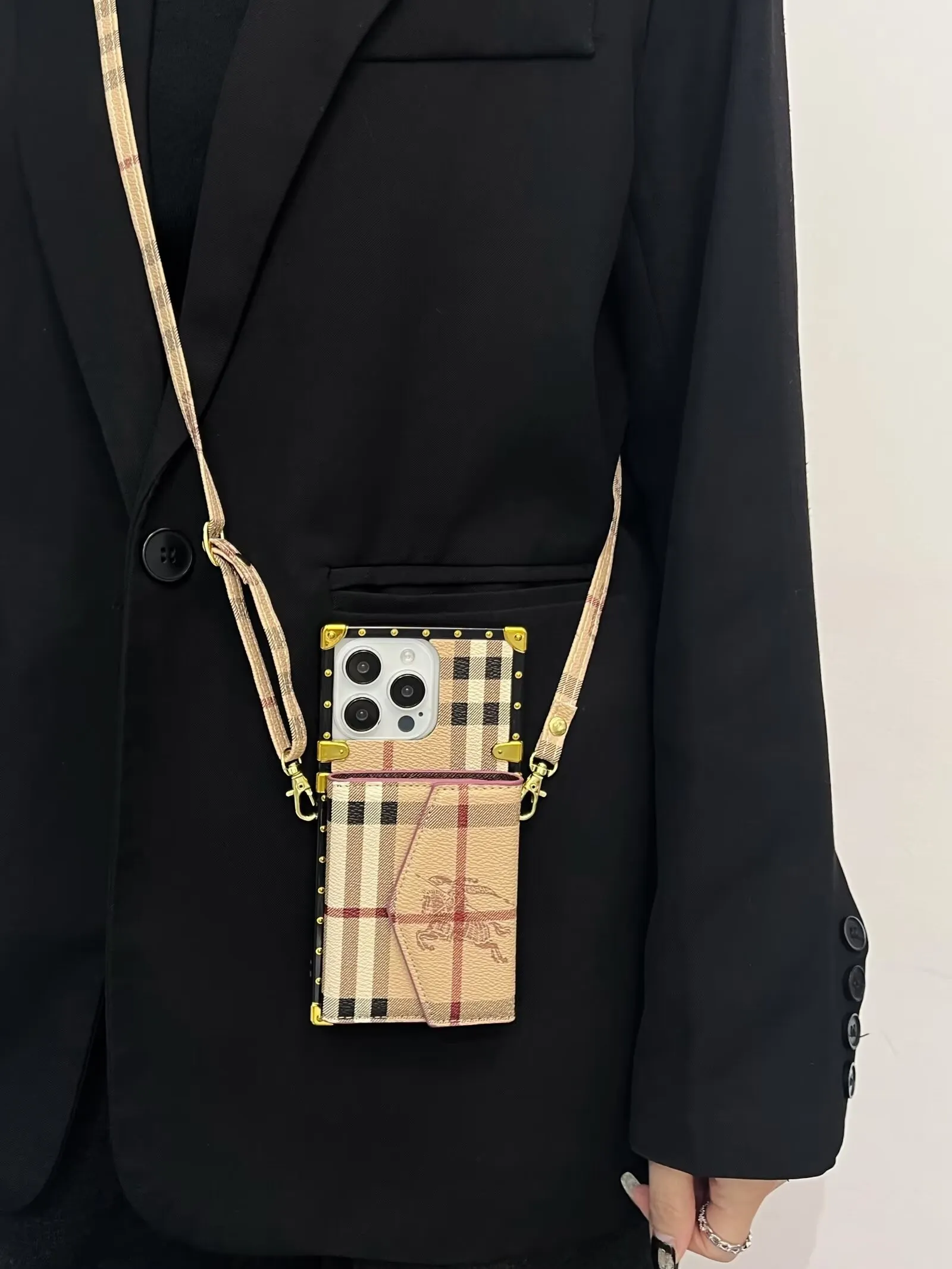 Burberry Crossbody Leather Cord Card Holder Drop Protection Apple iPhone Case