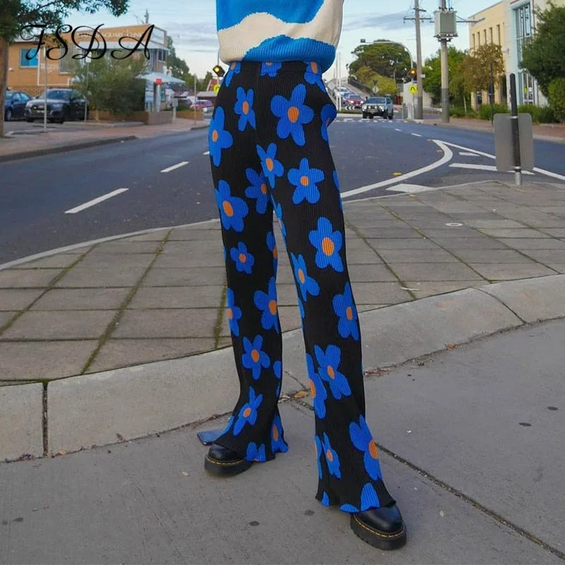 FSDA 2021 Women V Neck Long Sleeve T Shirt Floral Print Pleated 90s Autumn Elegant Fashion Casual Blue Sexy Top Shirts