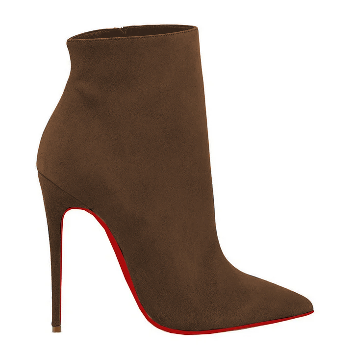 4.72" Red Bottom Women's Ankle Boots Closed Pointed Toe Stilettos Suede Booties-MERUMOTE