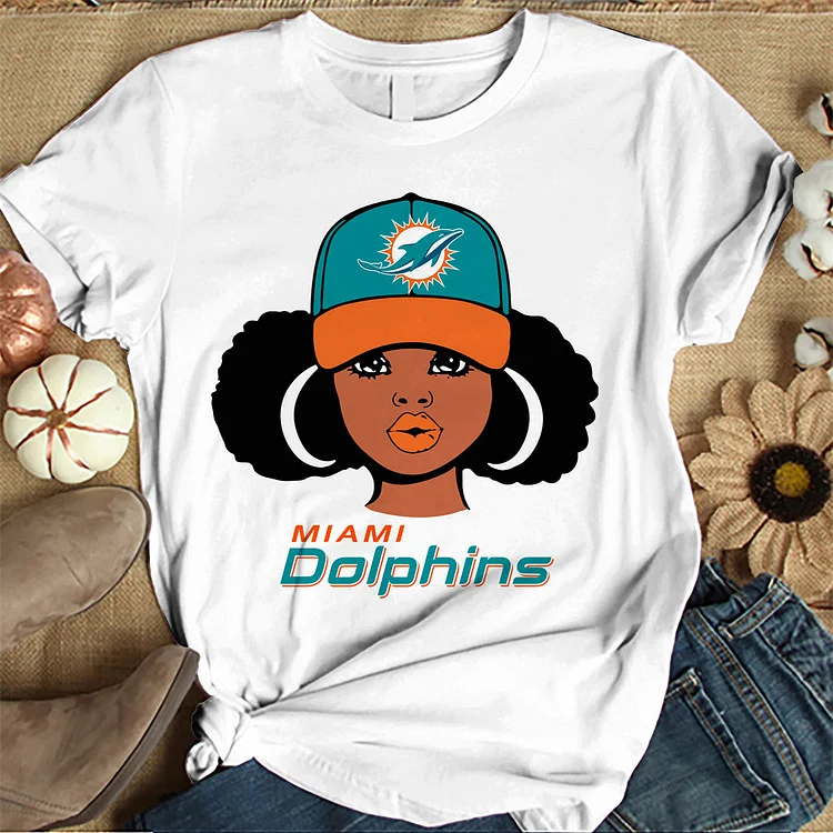 Miami Dolphins  Women's White Relaxed T-Shirt