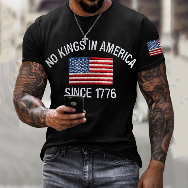 Comstylish Men's No Kings In America Print Casual T-shirt