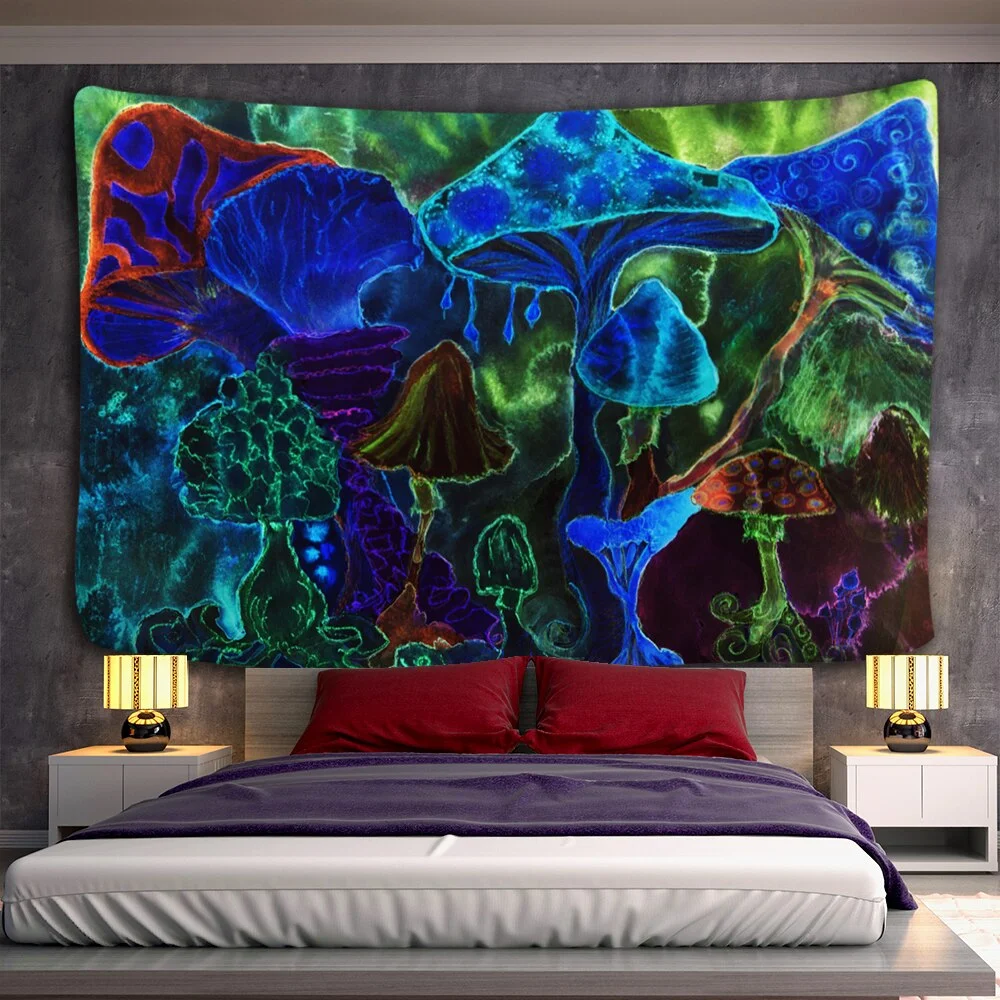 Oil Painting Mushroom Tapestry Wall Hanging Bohemian Style Psychedelic Witchcraft Mandala Home Decor