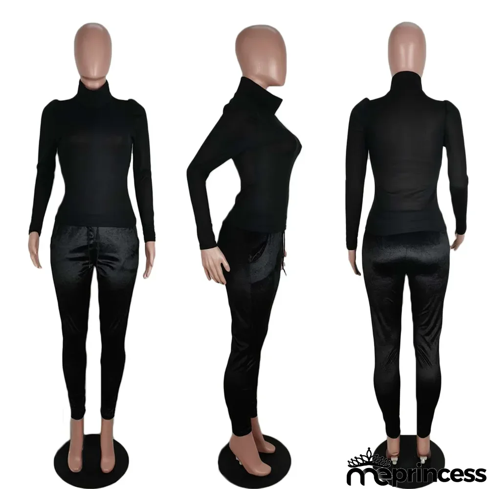 Solid Turtleneck Knitted Long Sleeve Slim Tops