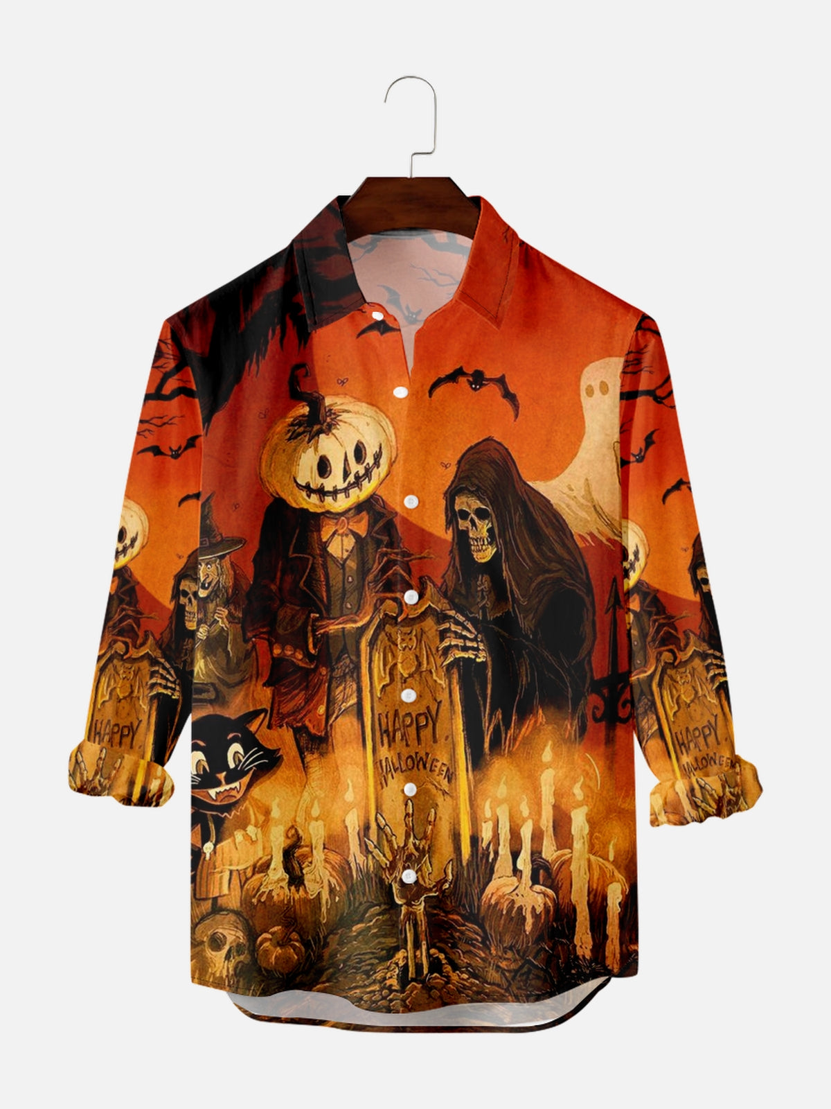 Men's Vintage Halloween Movie Poster Graphic Long Sleeve Shirt PLUSCLOTHESMAN