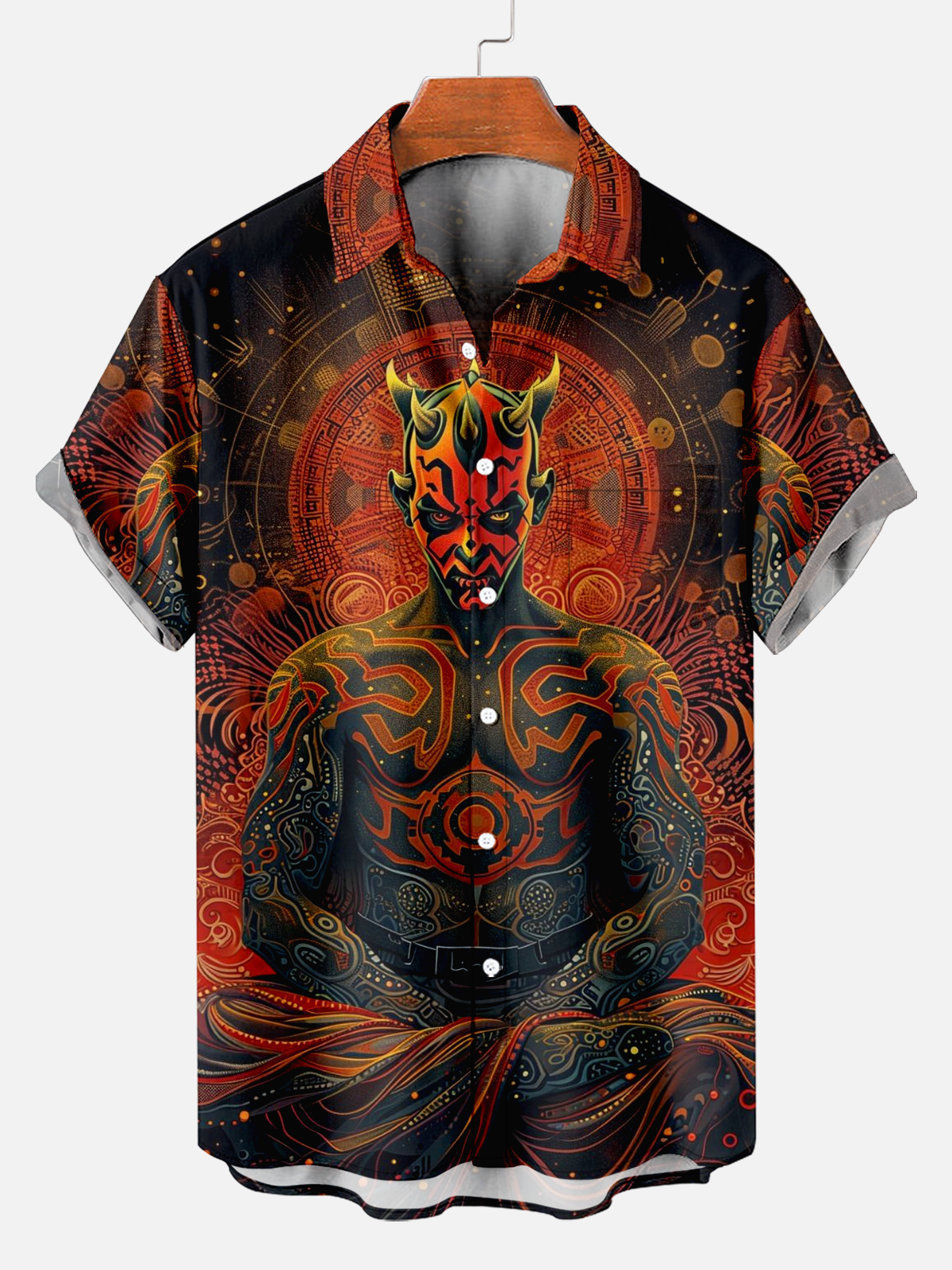 Men's Comfortable Space Warrior Print Shirt PLUSCLOTHESMAN