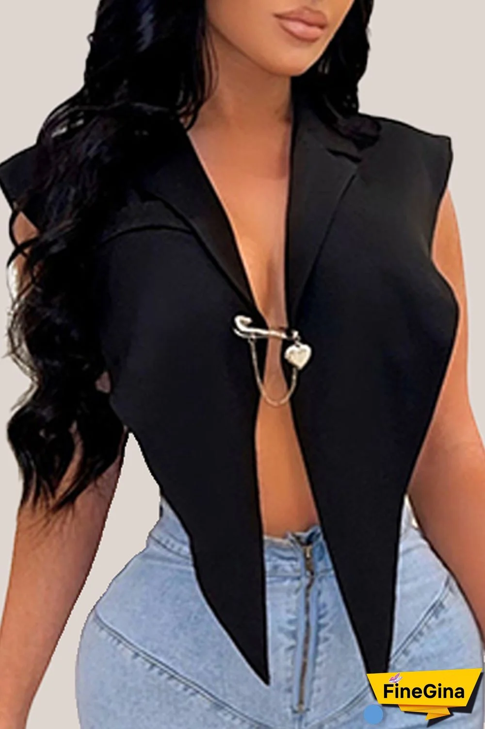 Green Sexy Casual Work Solid Patchwork Backless Asymmetrical Turn-back Collar High Waist Tops(With Brooch)