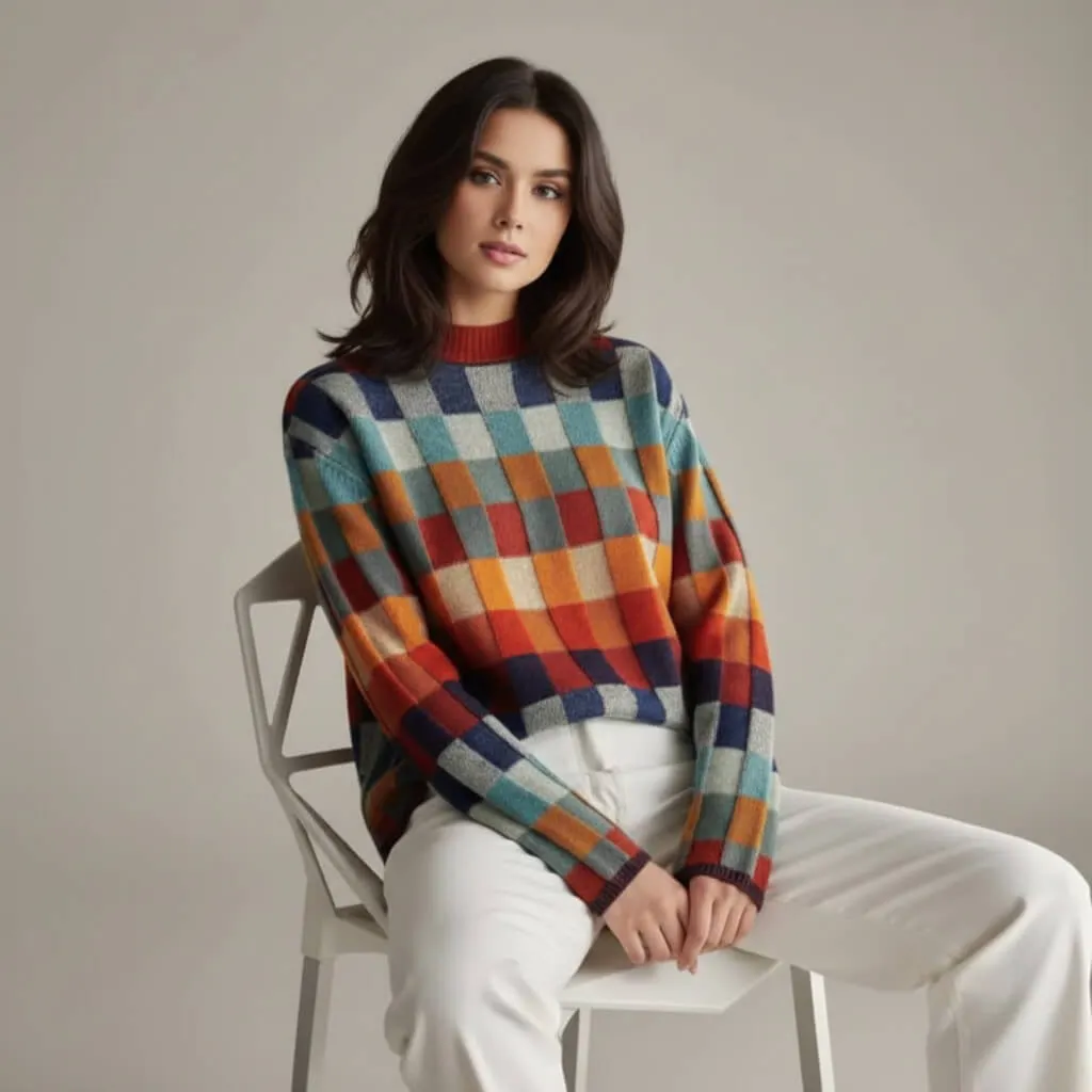 Women's Merino Wool Colour-Block Jumper &ndash; Mock Neck Knit &ndash; view 2