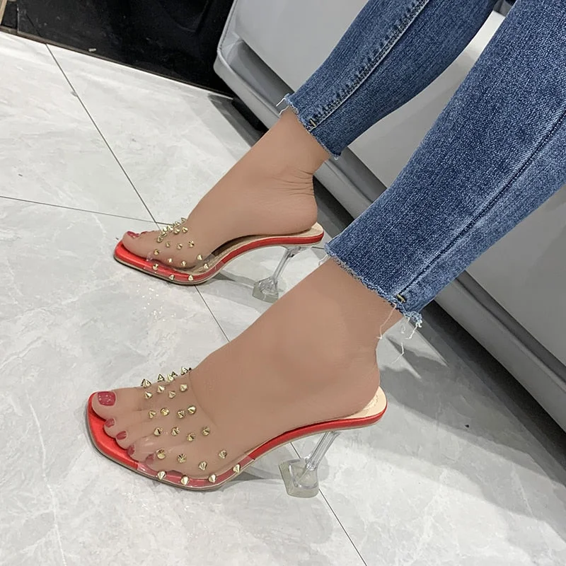 Crystal Clear Transparent Slippers Female Shoes Middle Heels Comfortable New Summer Women Shoes Woman Fashion Cool Mules Slides
