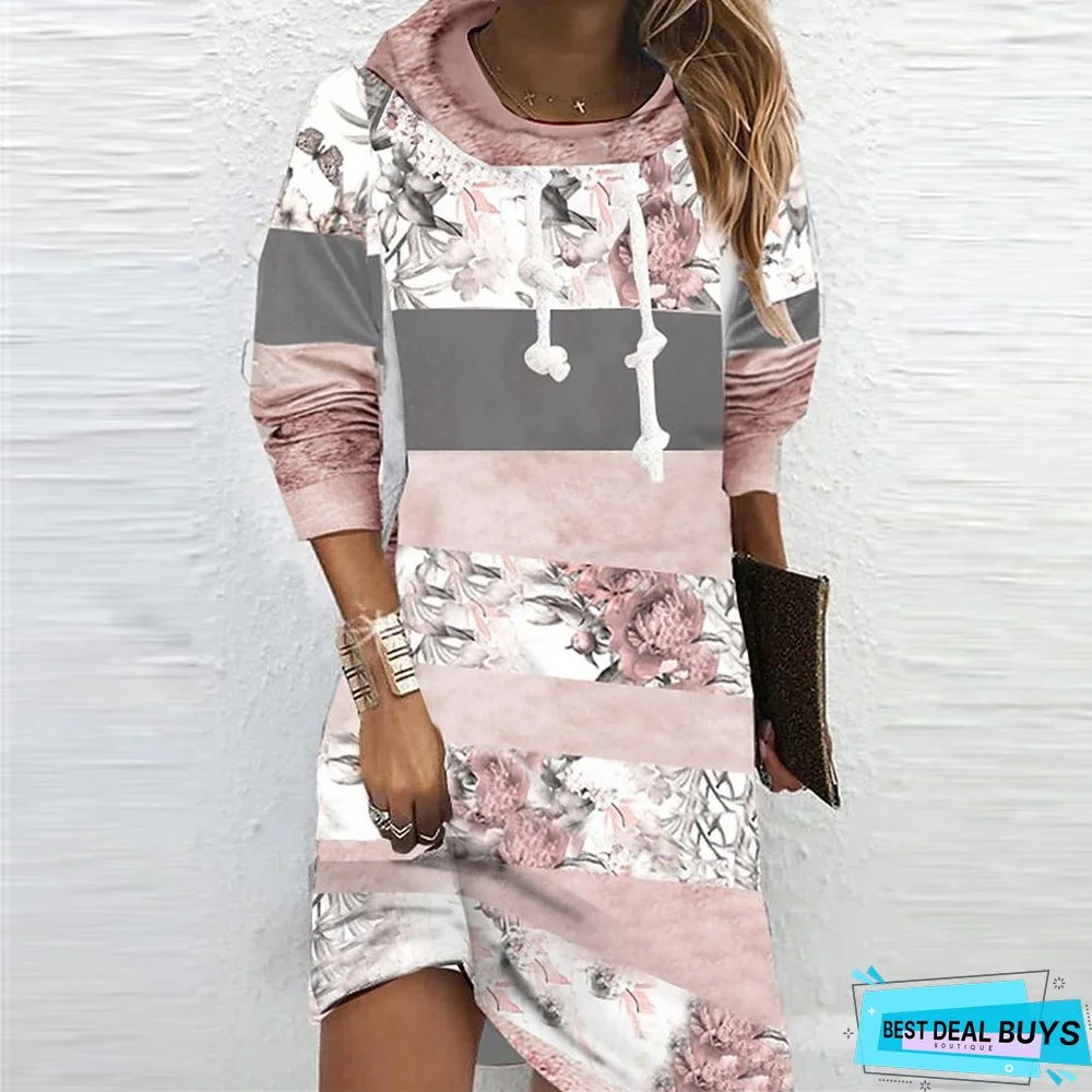 Women&lsquo;s Hoodie Dress Winter Dress Sweatshirt Dress Winter Dress  Green Blue Purple Long Sleeve Floral Print Winter Fall Hooded Vacation Casual Fall Dress 2022 S M L XL XXL 3XL