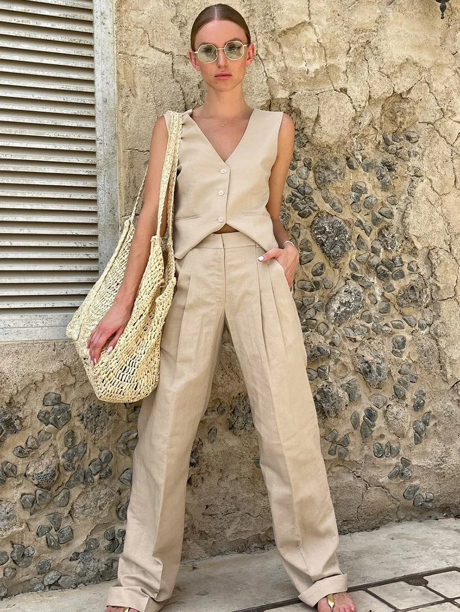 Women's Loose Sleeveless Tank Top Trousers Two-Piece Suit