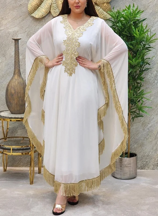 Women's Gold Sequins Embellished Elegant Ethnic Tassel Dress