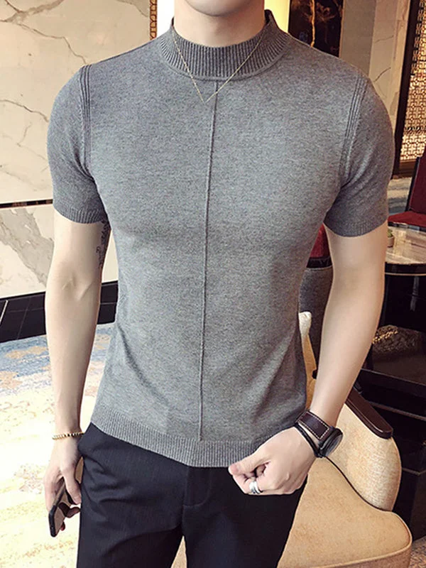 Aonga - Mens Solid Half-collar Short Sleeve Knit T-shirt K aonga