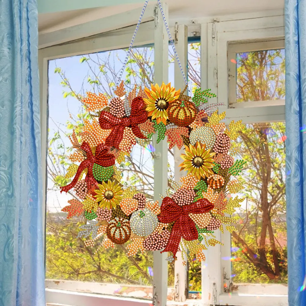 DIY Autumn Pumpkin Acrylic Single Side Special Shaped Diamond Painting Wreath Ornament