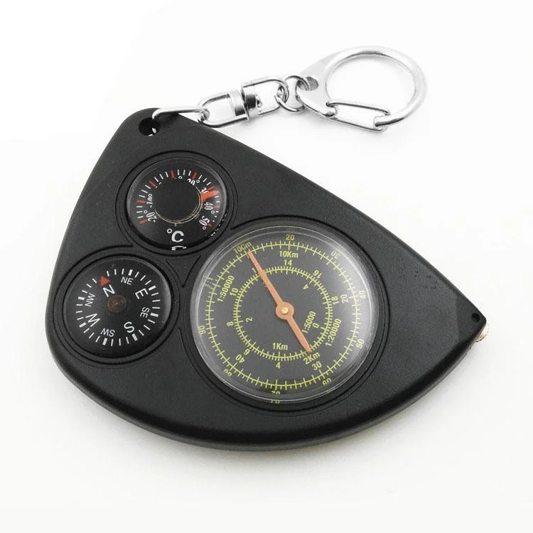3-in-1 Portable Map Distance Measuring Measurer + Compass + Thermometer with Key Chain for Outdoor Camping Hiking