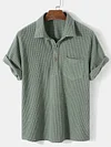 Men's Casual Loose Plaid Stripe Short Sleeve Shirt