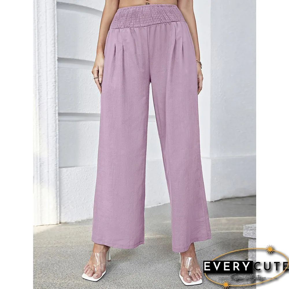 Pink Pleated High Waist Casual Pants