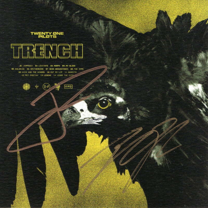 TWENTY ONE PILOTS SIGNED AUTOGRAPH 8x8 TRENCH PROMO FLAT - TYLER JOSEPH JOSH DUN